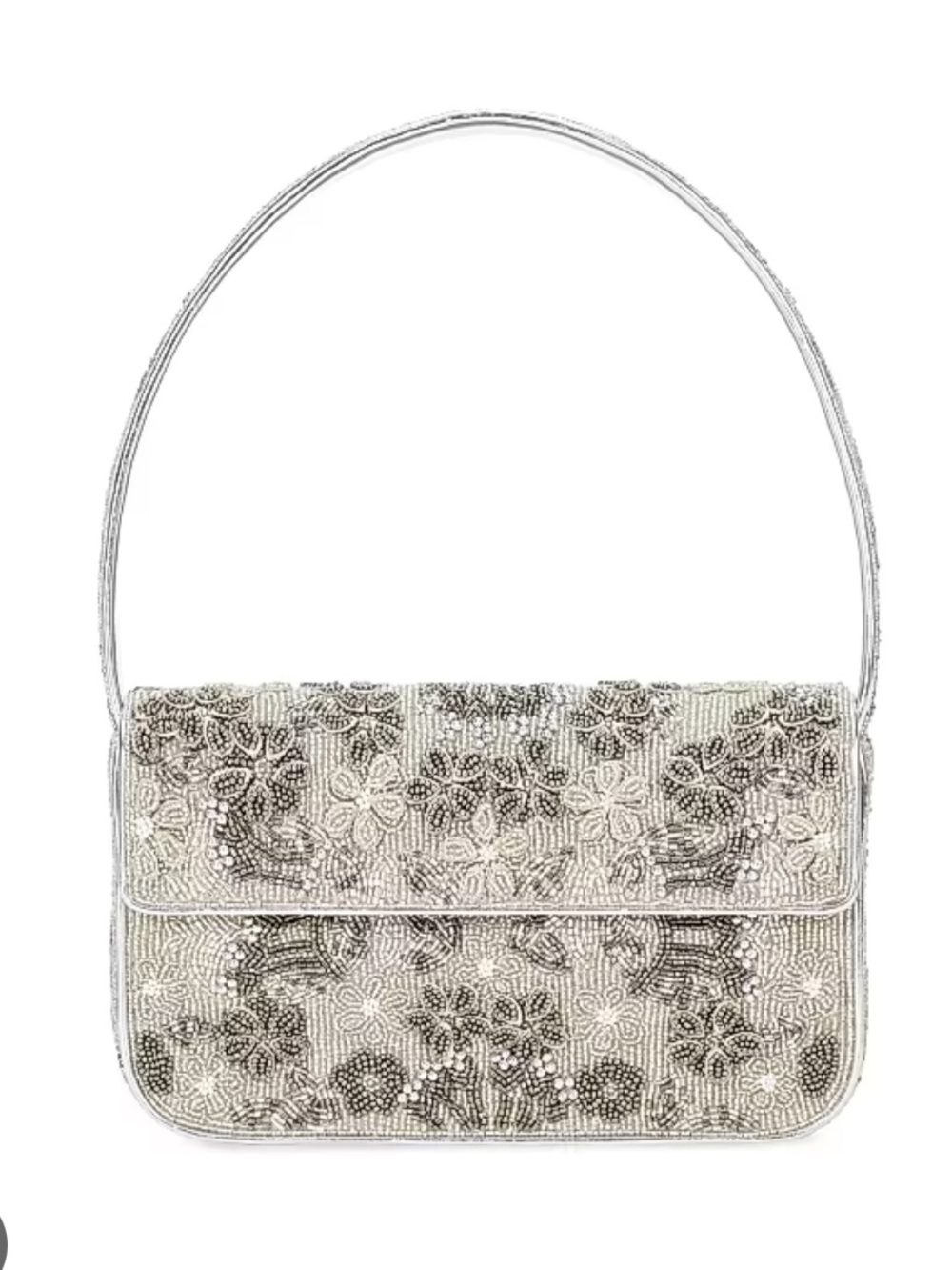 NWT STAUD Tommy Beaded Bag, Silver Garden Party